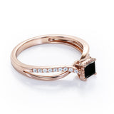 Twisted and Split Pinched Shank 0.65 carat Princess Black Diamonds Elegant Engagement Ring in White Gold