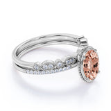 Flawless 1.50 Oval Cut Peach Morganite and Diamond Bridal Wedding Ring Set in 10k Rose Gold for Women