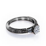 Triple Pave Channel -1.35 TCW Round Shaped Moissanite with Lab Created Black Diamond - 5 Stone Engagement Ring in Rose Gold