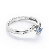 Twisted 7 Stone Ring - 0.55 carat Princess Aquamarine and Moissanite Elegant Engagement Ring in White Gold