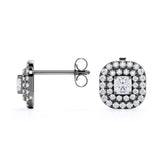 Claw Set 0.53 CT TDW Round White Diamond Frame Double Halo Stud Earrings in White Gold