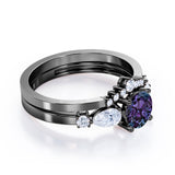 Affordable 1.45 Carat Round Cut Lab Created Alexandrite  And Diamond  Five Stone Wedding Ring Set In White Gold