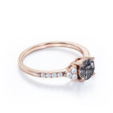 1.50 ct Round Black Rutilated Quartz Cluster Engagement Ring