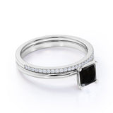 Perfect 1.25 Carat Princess cut Lab Black Diamond Bridal Ring Set in White Gold