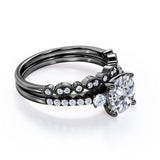 Pave 1.5 Carat Round Cut Moissanite Wedding Ring Set