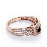 Extravaganza Milgrain Bordered - 1.45 Carat Round Brilliant Cut Black Diamond - Halo Pave Channel Engagement Ring in White Gold