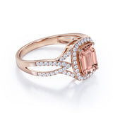 Split Shank 1.50 Carat Emerald Cut Morganite and Diamond Engagement Ring in White Gold