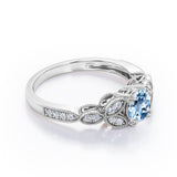 Floral Pattern 1.35 Carat Round Cut Aquamarine And Diamond Beaded Art Deco Engagement Ring In Rose Gold