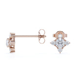 Dainty Sunburst 1.15 Carat Round Certified Moissanite and Diamond Shared Prong Stud Earrings in Yellow Gold
