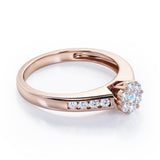 Clustered 1 carat Round Petite Moonstone and Moissanites Channel Engagement Ring in White Gold