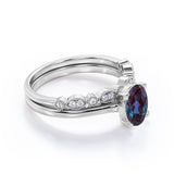 Classic 1.25 Carat Oval Cut Lab Created Alexandrite Art Deco Bridal Set In White Gold for Women