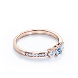 1.10 ct Round Aquamarine Pave Engagement Ring