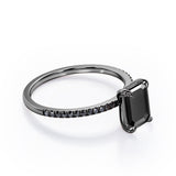 1.25 ct Emerald Lab Black Diamond Pave Engagement Ring