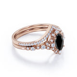 Antique Artdeco 1.25 Oval cut Lab Black Diamond Wedding Bridal Set in Rose Gold