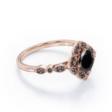 1.5 ct Round Lab Black Diamond Vintage Flower Engagement Ring
