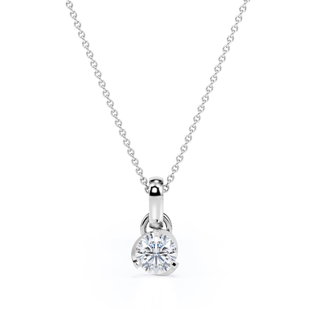 Martini Set 1 Carat Round Certified Moissanite Tension Back Solitaire Pendant Necklace