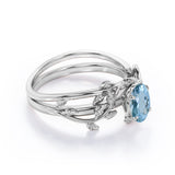 1 ct Oval Aquamarine Leaf and Vine Wedding Ring Set