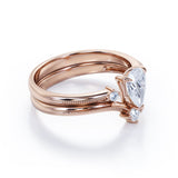 1 Carat Teardrop Moissanite V Shaped Wedding Ring Set