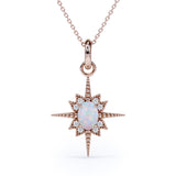 Beaded Star Halo 1.10 Carat Oval Cut Genuine Opal And Diamond Four Prong Pendant Necklace In White Gold