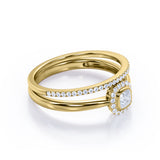 Bezel 1 carat Cushion Moissanite and Diamond Halo Wedding Ring For Her in White Gold