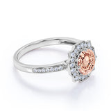 Designer 1.25 Carat Round Cut Peach Morganite and Diamond Halo Engagement Ring in Rose Gold