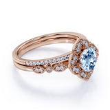 1.75 ct Round Aquamarine Antique Wedding Ring Set