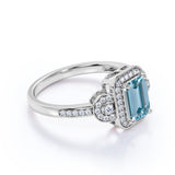 Perfect 1.50 Carat emerald cut Aquamarine and Diamond Halo Engagement Ring in Rose Gold