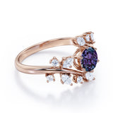 Modern Art Deco 0.85 Carat Round Cut Lab Created Alexandrite Nature Inspired Floral Engagement Ring