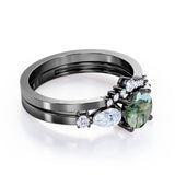 Contour Crown 0.8 Carat Round Moss Agate Bridal Set