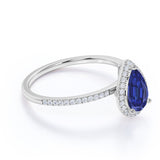 Elegant Pave 1.50 Carat Pear Shape Sapphire and Diamond Halo Engagement Ring in White Gold