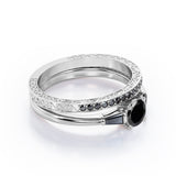 Three-Stone Prong 1.35 TCW Round Cut Lab Created Black Diamond Lattice Bridal Ring Set in White Gold