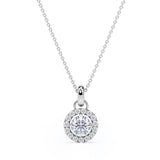 Four Prong Set Solitaire 1.10 Carat Round Certified Moissanite Hidden Halo Pendant Necklace in Rose Gold
