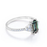 Four Prong 1.45 Carat Hexagon Shaped Lab Created Alexandrite And Diamond Pave Engagement Ring In White Gold