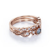 Antique 0.75 Ct Round Salt and Pepper Diamond Wedding Ring Set