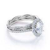 1.75 Carat Infinity Art Deco Moissanite and Diamond Snowflake Cluster Ring Oval Cut Bridal Set in Rose Gold