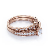 Vintage-inspired 1 carat Cushion Cut Moissanite and Diamond Wedding Set in White Gold - Anniversary Gift