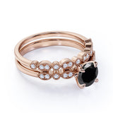 Affordable pair 1.50 Carat Lab Black Diamond Antique Wedding Ring Set in White Gold