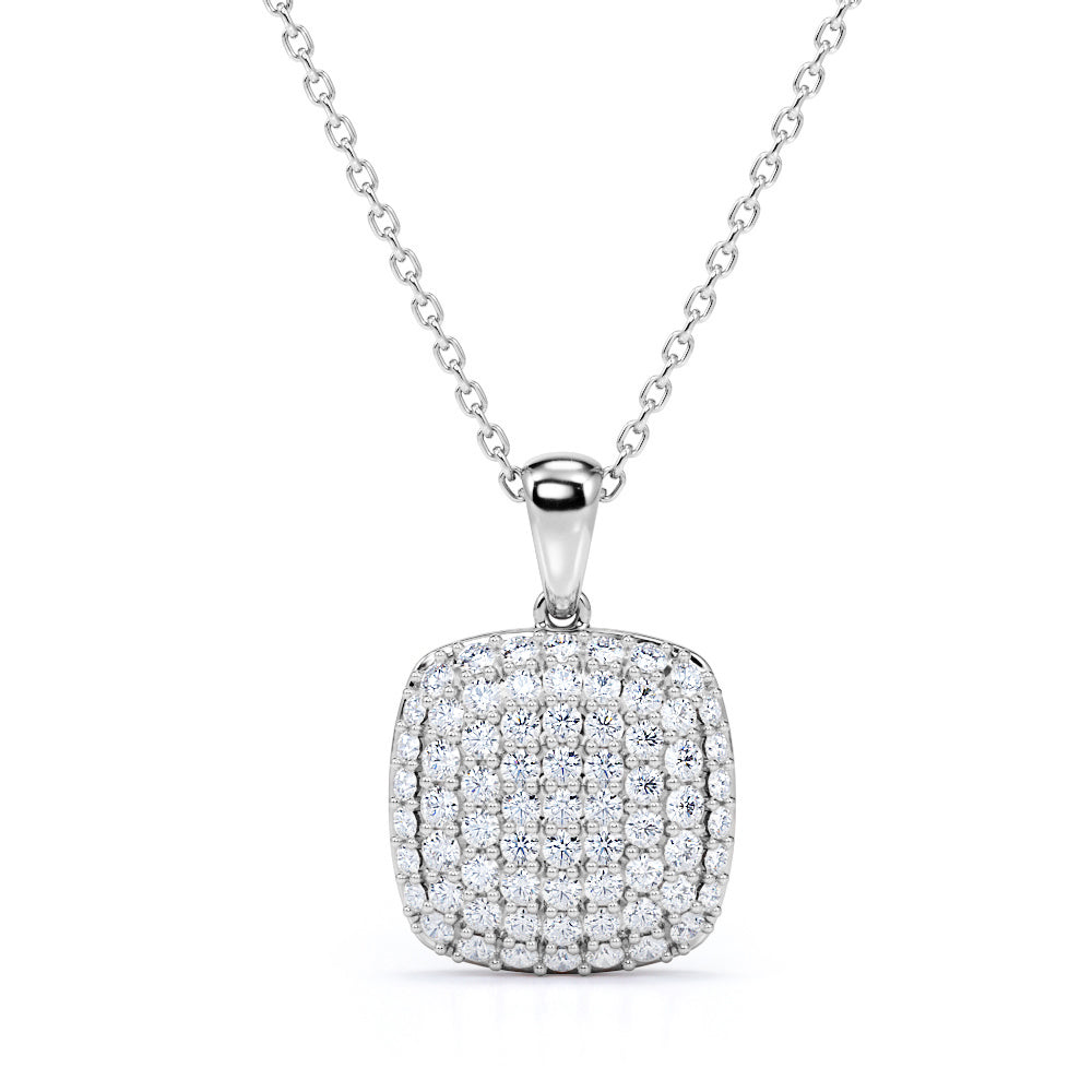 Clustered Cushion Pendant 0.5 carat Round Moissanite/ Diamond Necklace in 18k Rose Gold Over Silver