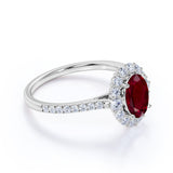 Sparkling Pave 2 Carat Oval Cut Lab Ruby and Diamond Engagement Ring in White Gold