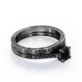 Lattice 1.5 TCW Princess Cut Lab Created Black Diamond 4-Prong Pave Bridal Set in White Gold