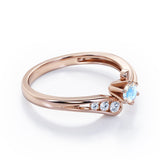 Curved Band - Six Prongs 0.5 carat Round Moonstone and Moissanite Artistic Engagement Ring in White Gold