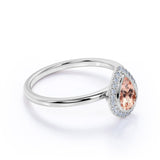 Elegant Pave 1.50 Carat Pear Shape Morganite and Diamond Halo Engagement Ring in White Gold