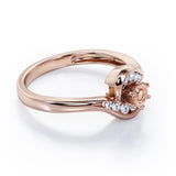 Whirly Gemstone 0.55 carat Round Morganite and Moissanites Artistic Engagement Ring in Rose Gold