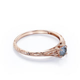 Exquisite Milgrain Solitaire .50 Carat Round Cut Natural Galaxy Black Grey Salt and Pepper Diamond Filigree Engagement Ring for Her