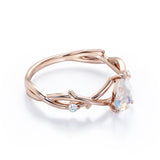 1.15 ct Pear Rainbow Moonstone Leaf Engagement Ring