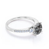 0.75 Ct Round Salt and Pepper Diamond Pave Engagement Ring