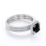 Unique 2 Carat Princess cut Lab Black Diamond Trio Wedding Ring Set in Rose Gold for Her