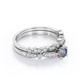 0.60 Ct Round Salt and Pepper Diamond Art Deco Wedding Ring Set