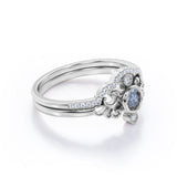 Curved 0.95 Ct Round Salt and Pepper Diamond Wedding Bridal Set