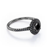 Double Halo Cluster - 1.5 TCW Round Shape Lab Created Black Diamond - Pave Accented Engagement Ring in White Gold